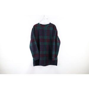 Vintage 90s Woolrich Medium Rainbow Plaid Sherpa Deep Pile Fleece Sweater USA